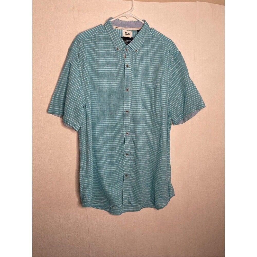 Visitor Mens Blue Striped Linen Blend Woven Short Sleeve Button Up Shirt Size XL - Picture 9 of 10